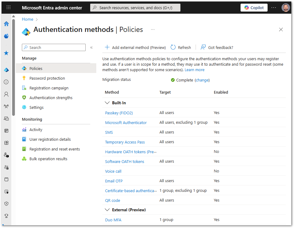 MFA Authentication Methods Policies