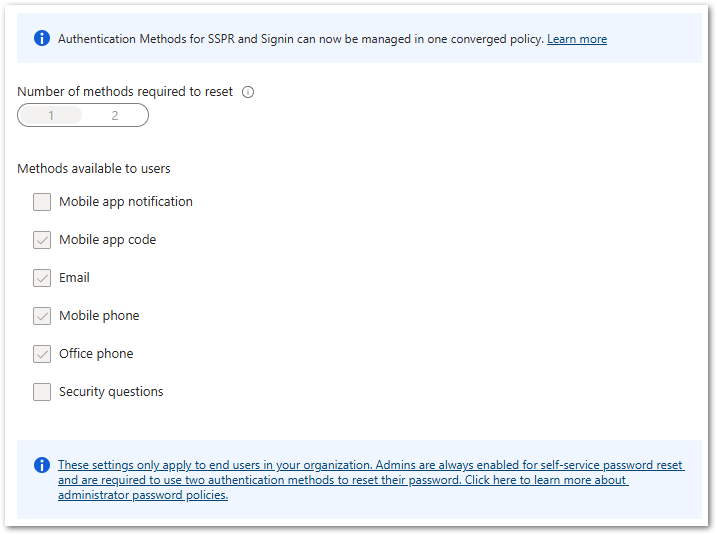 Legacy SSPR Methods